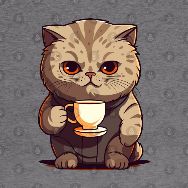 Scottish Fold Cat Drinking Coffee by Graceful Designs